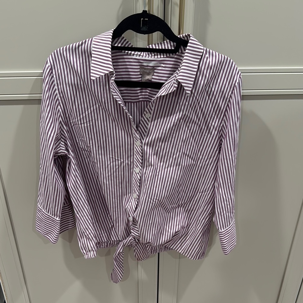 Chico's Purple and White Striped Blouse